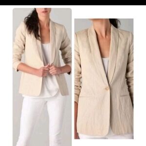 VINCE Women’s Tan Linen Blend One Button Blazer Size 6
